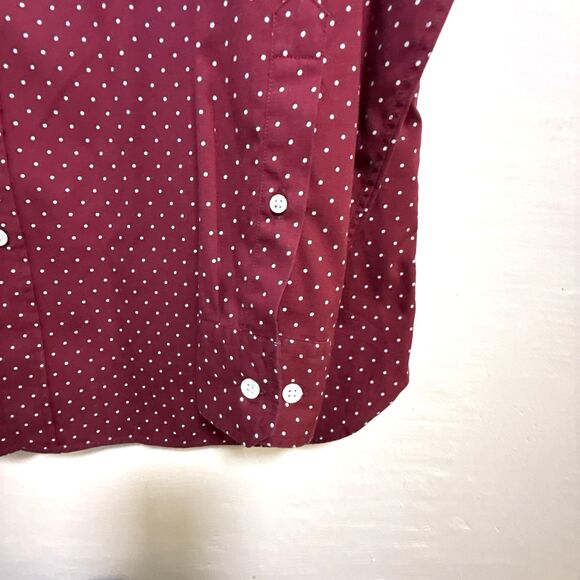 Banana Republic Grant Fit Heritage Collection Polka Dot Button Down Long Red L - Picture 4 of 11